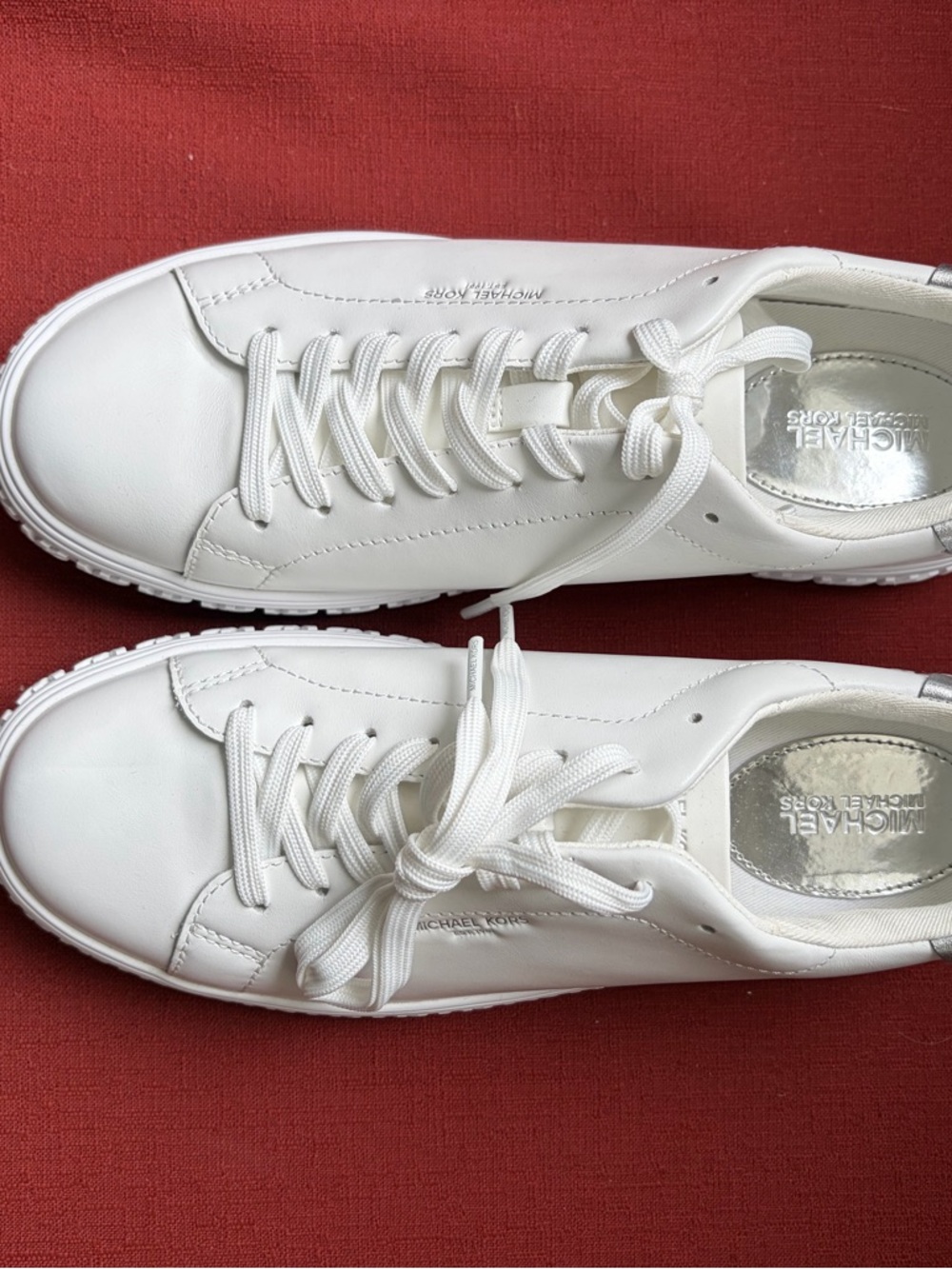 Michael Kors White Leather Sneakers with Silver Heel Tab
